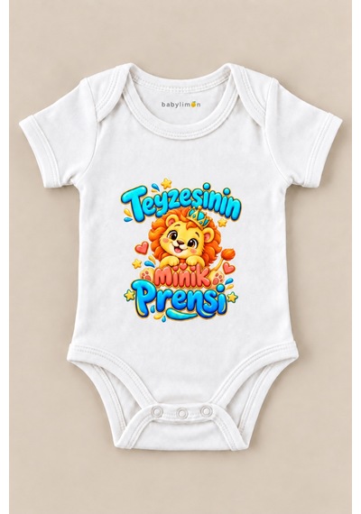 Babylimon Teyzesinin Minik Prensi Beyaz Kısa Kollu Çıtçıtlı Bebek Zıbını Beyaz - 930083882 Beyaz
