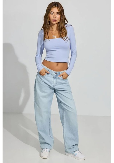 Seeh Mavi Kare Yaka Uzun Kollu Kadın Body Sh206