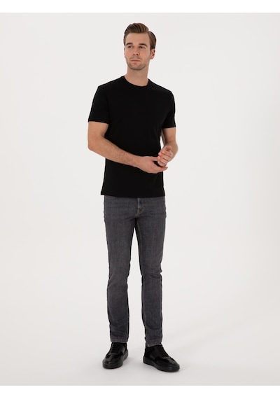 Siyah Slim Fit %100 Pamuk Bisiklet Yaka Basic T-shirt