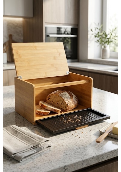 Cooker Valenza Metal Kapaklı Bambu Ekmek Kutusu Ckr4541 Siyah