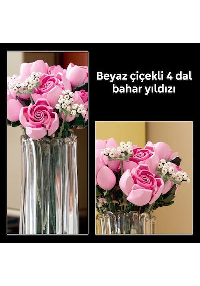 LEGO®  Botanicals Pembe Gül Buketi 10374 - Yetiskinler için 4 Bahar Çiçegi Içeren Dekoratif Çiçek Modeli Yapim Seti (789 Parça)