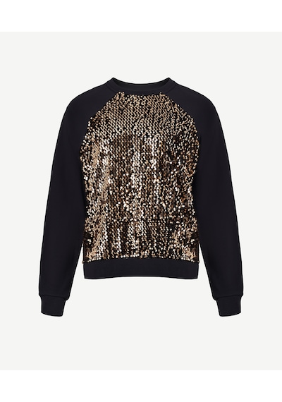 Yargıcı Payetli Bisiklet Yaka Reglan Kol Sweatshirt Siyah