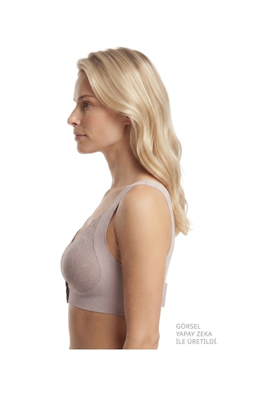 Cottonill Seamless Bra - Lunessa Lazer Kesim Dikişsiz Önden Düğmeli Dantelli Minimizer Kadın Sütyen 3'lü Paket Çok Renkli