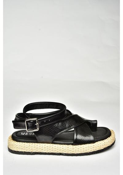Fox Shoes U973264507 Siyah Yılan Baskı Kadın Sandalet Siyah