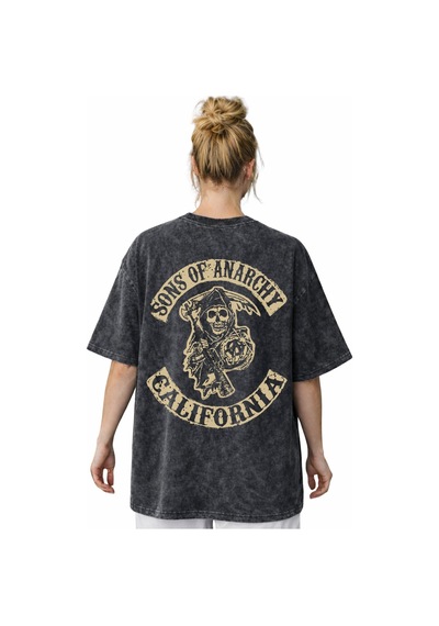 Sons Of Anarchy Rock Metal Müzik Grubu Sırt Baskılı Unisex Oversi Siyah