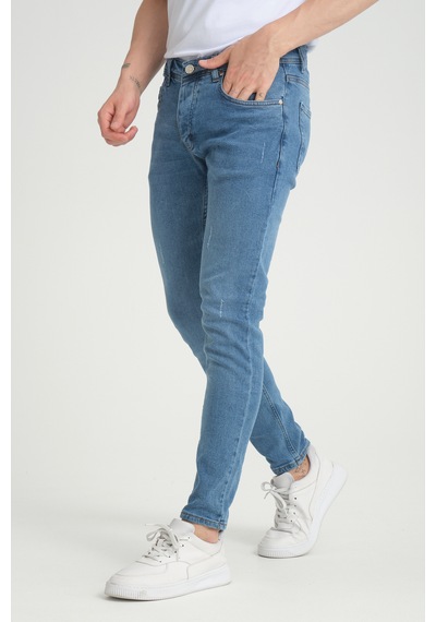Erkek Skinny Fit Orta Mavi Destroy Skinny Fit Pantolon Orta Mavi