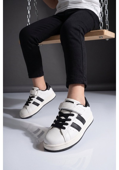 Cool Beyaz-siyah Cırt Bantlı Unisex Çocuk Yürüyüş Ve Spor Ayakkabı Sneaker Coop F Beyaz - Siyah