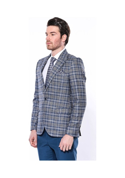 Wessi Ekose Slim Fit Tek Düğme Lacivert Erkek Ceket 001