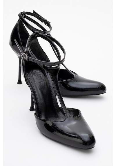 Luvishoes Luvi Shoes Jon Siyah Rugan Kadın İnce Topuklu Ayakkabı Siyah Rgn Siyah