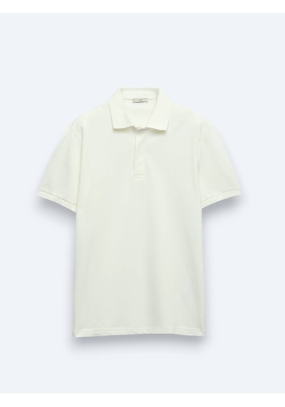 Kip Kırık Beyaz Düz Polo Yaka %100 Pamuk T-shirt KIRIK BEYAZ