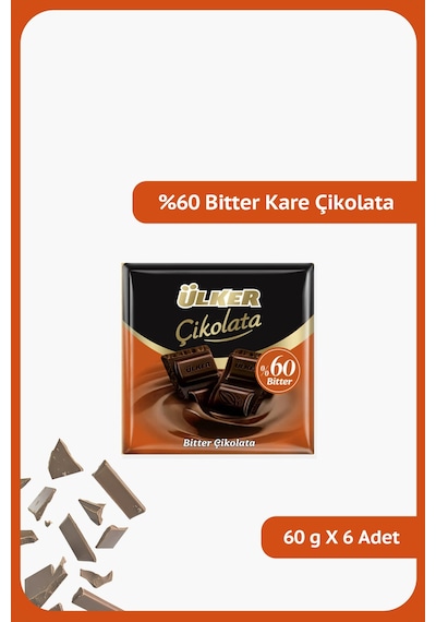 Ülker %60 Kakao Bitter Kare Çikolata 6 x 60 G