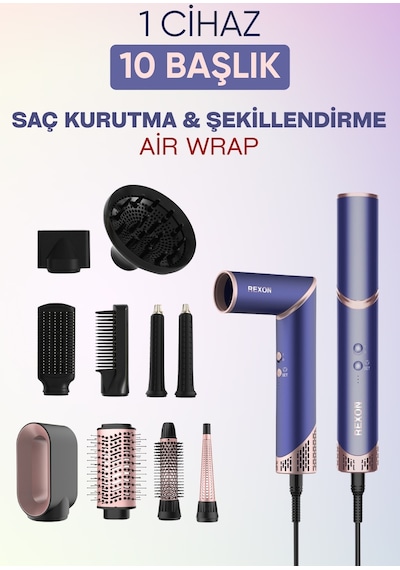 Rexon Flex 10-ın-1 Hot Air Wrap Saç Kurutma ve Şekillendirme Seti