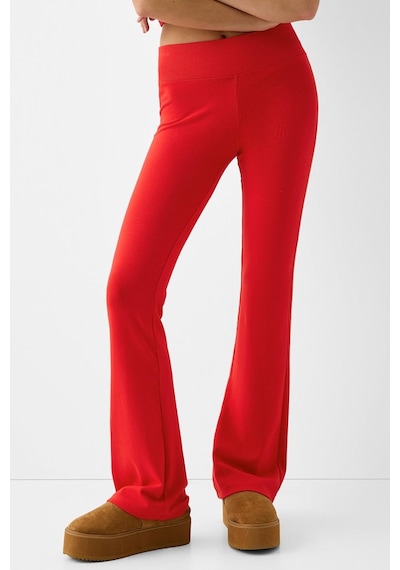 Madmext Kırmızı Beli Fitilli Yüksek Bel İspanyol Paça Pantolon Mg2096-kırmızı Kırmızı