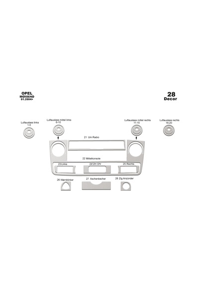 Renault Master Movano İnterstar Torpido Kaplama 2003-2009 28 Parça Alüminyum