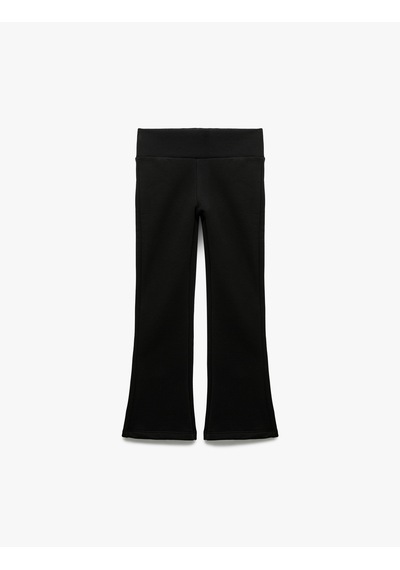 Koton Beli Lastikli İspanyol Paça Pamuklu Tayt Siyah 7wkg40031ak