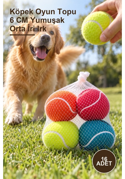 16 Adet Köpek Oyun Topu 6 Cm Yumuşak Orta İri Irk