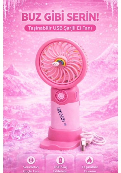 Fit Pembe Mini Taşınabilir Sessiz El Fanı 3 Hız Ayarlı Mini El Pervanesi Soğutucu-vantilatör