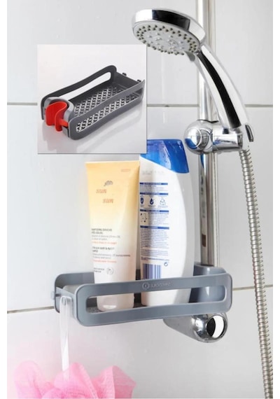 Özel Tasarım Banyo Düzenleyici Şampuanlık Sabunluk Vakumlu Evye Düzenleyici Organizer Banyo Rafı Antrasit - Gri