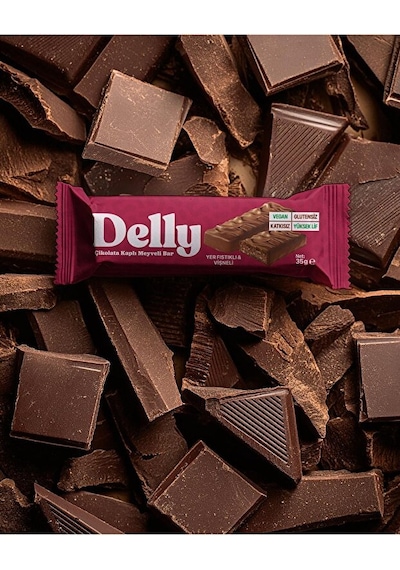 Delly Çikolata Kaplı Yer Fıstıklı Vişneli Meyveli Bar 12 x 35 G