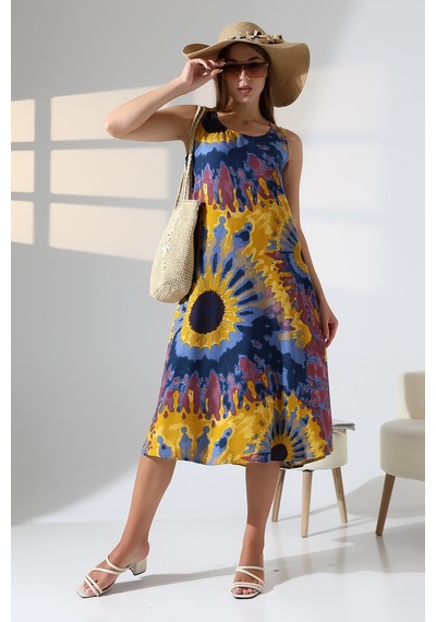 Likapa Yazlık Askılı Viskon Elbise 2691 Kahve Sarı Batik
