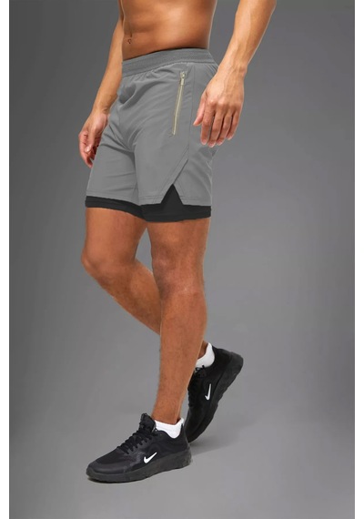 Nature The Brand Gri Unisex Gym Ve Fitness Astarlı Taytlı Şort Gri