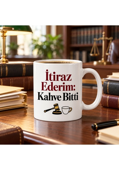 İtiraz Ederim: Kahve Bitti Tasarımlı Porselen Kupa - Model 378 Çok Renkli