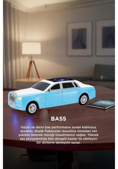 Bluetooth Hoparlör Rolls-royce Görünümlü Araba Led Ekranlı 15w Tws Fm Usb Speaker D82