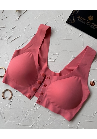 Gracie Lazer Kesim Dikişsiz Önü Çıtçıtlı Açılabilir Rahat Bralet/ Nar Çiçeği