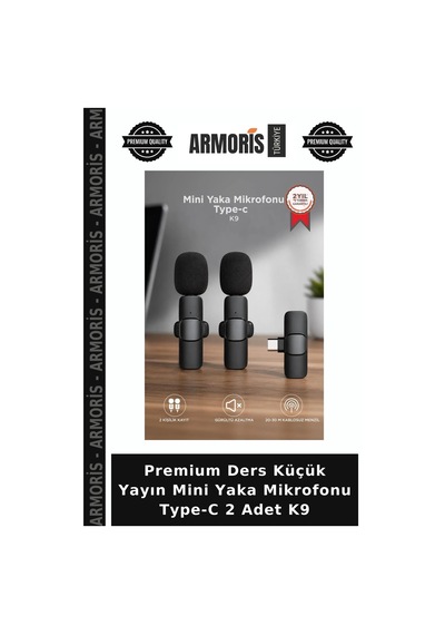 Premium Ders Küçük Yayın Mini Yaka Mikrofonu Type-c 2 Adet K9