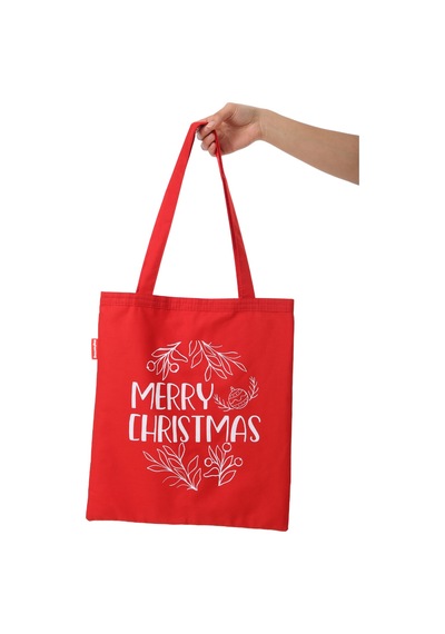 Baghashtag Merry Christmas Baskılı Kırmızı Bez Çanta Çok Renkli