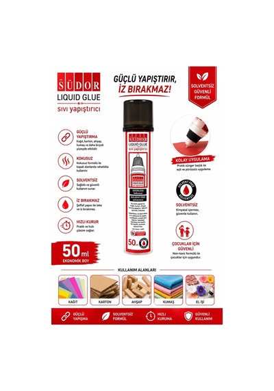 Sıvı Yapıştırıcı Şeffaf 50ml 1 Adet Südor Plastik Tüpte Sıvı Uhu Kağıt Karton Yapıştırıcısı Zararsız Okul Büro Ofis