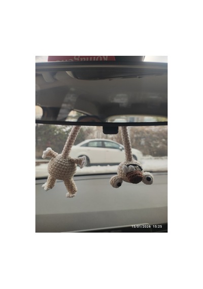 Adenya Sepeti Sepeti Amigurumi Sid Uzun Boyunlu Direksiyon Aksesuarı -telli El Yapımı Sevimli Araba Süsü Bej