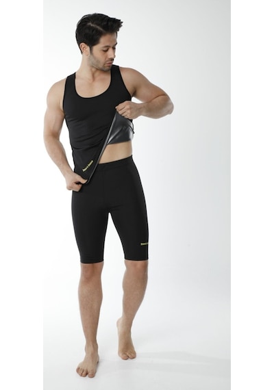 Sweet Sauna Orjınal Fitform Spor Erkek Siyah Düz Termal Şort Atlet Takımı Siyah
