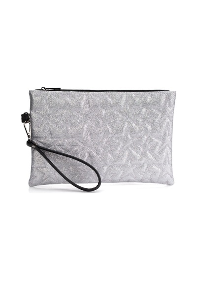 Newish Polo Kadın Simli Yıldız Desenli Bilek Askılı Portföy/clutch El Çantası Gri
