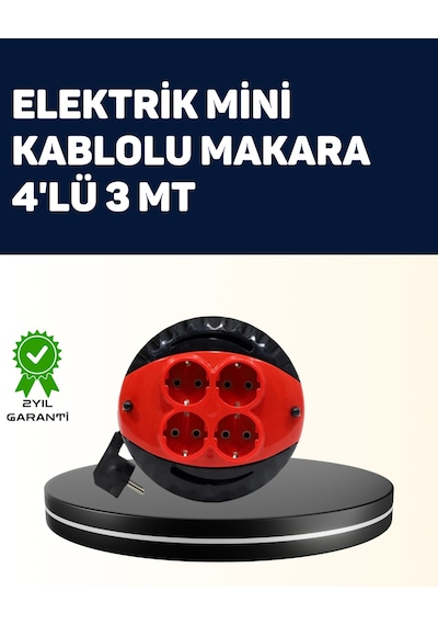 Ev Ve Ofis İçin 3 Metre Kablolu 4 Priz Makarası 10