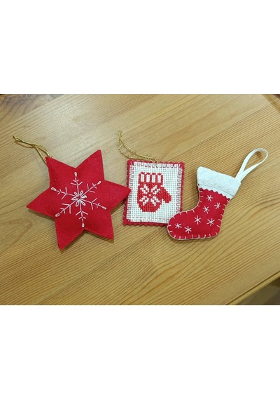 Yılbaşı Süsü 3'lü El Yapımı Keçe Ve Kanaviçe 5 Noel