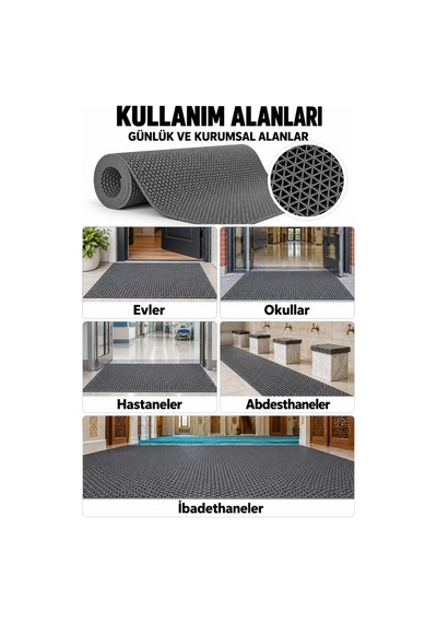 Hortumtech Zmat Yıldız Paspas Kaydırmaz Pvc Islak Zemin Duş Havuz Su Tahliyesi 5 Mm - Gri 120 X 1400 Cm