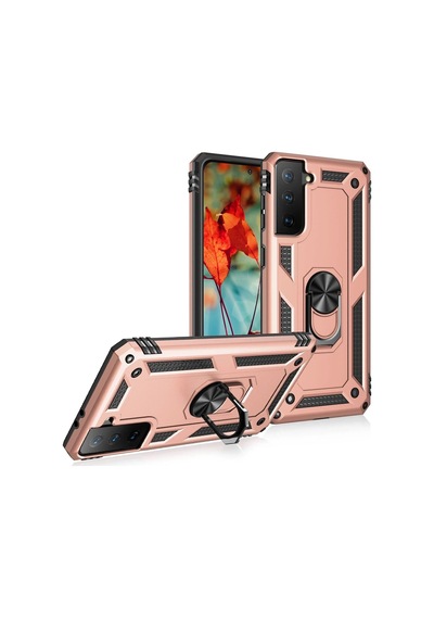 Newface - 641 - Samsung Galaxy Uyumlu S21 Kılıf Sofya Yüzüklü Silikon Kapak - Csmo-tex - - Rose