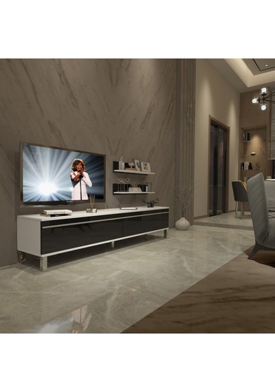 Decoraktiv Eko 4 Mdf Std Krom Ayaklı Tv Ünitesi Tv Sehpası Beyaz - Siyah