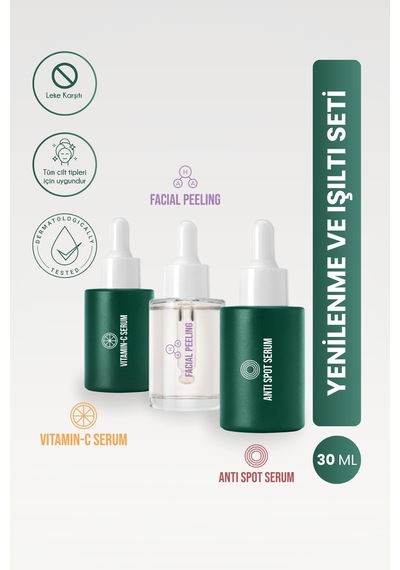 Aydınlatıcı Bakım Seti - C Vitamini, Kırmızı Peeling Ve Leke Serumu 3'lü Rutin