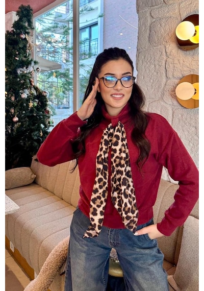 Infivento Kadın Şal Detay Kazak Bordo
