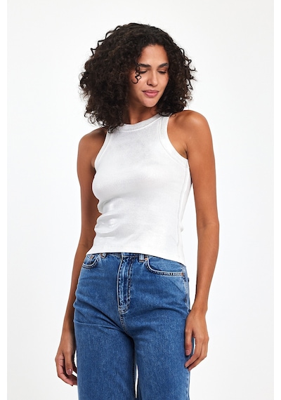 Lamaisonviolet Halter Yaka Metalik Detay Atlet Tişört Beyaz