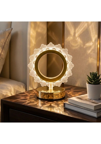 Güneş Şeklinde Kristal Led Masa Lambası Dokunmatik, 3 Renk Işık Modlu, Şarjlı Mini Dekoratif Gece Lambası 5570 Beyaz