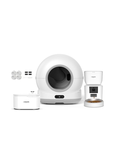 Xenon Smart Akıllı Otomatik Kedi Tuvaleti Paslanmaz Çelik Kaseli 4lt Hazneli Mama Kabı Led Işıklı Su Pınarı Ve Filtre 4'lü Pet Seti