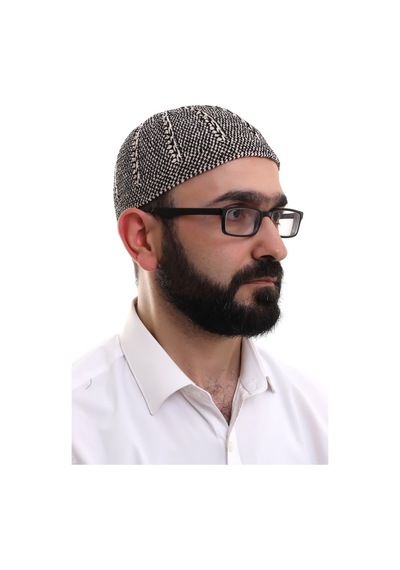 Kışlık Çift Renk Kadife Namaz Takkesi Siyah - Taş Rengi