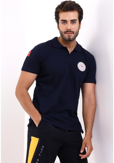 112 Yakalı Tshirt Kısakol - Lacivert-6546