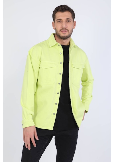 Erkek Oversize Jean Gömlek Neon Yeşil 001
