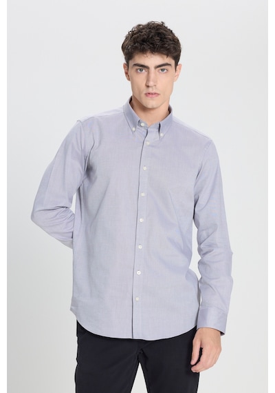 Erkek Sıyah %100 Pamuk Slim Fit Dar Kesim Düğmeli Yaka Oxford Gömlek Siyah