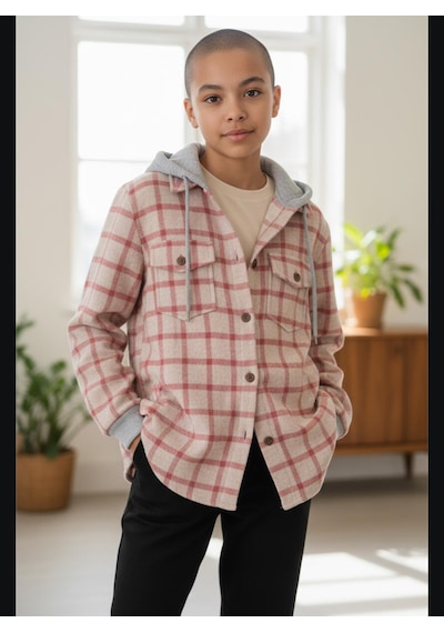 Gala Çizgili Kapüşonlu Unisex Çocuk Gömlek KREM