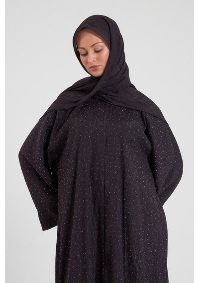 Şakika Shine Taşlı Abaya Ferace & Şal - Standart Beden & Farklı Boy Mürdüm